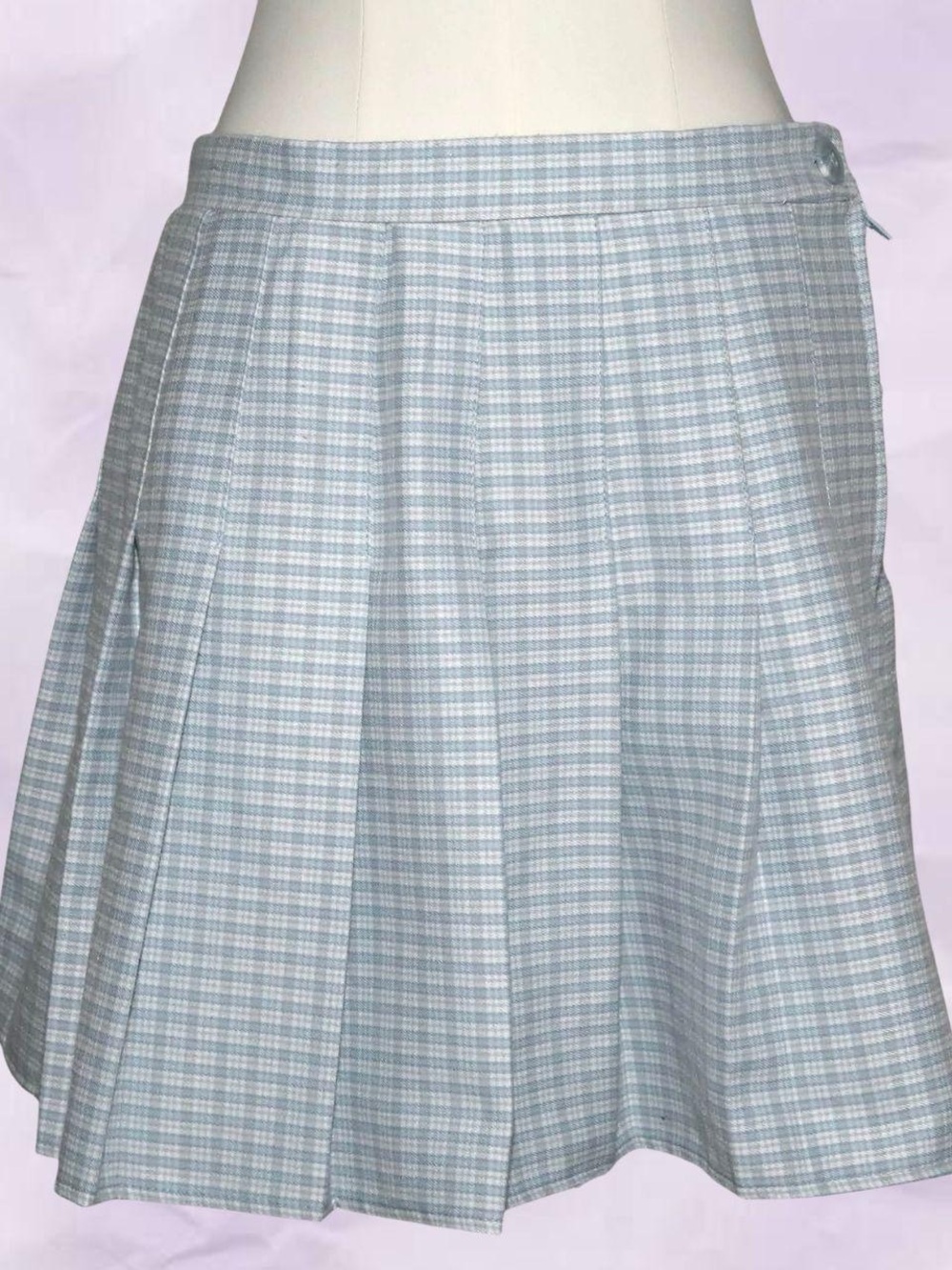 Light Blue Plaid Pleated Skirt